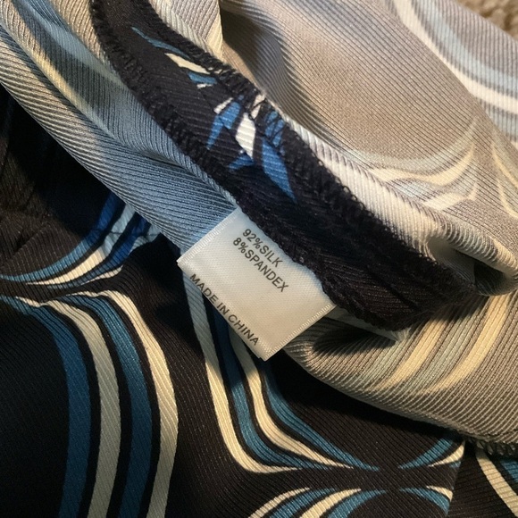 St John Geometric Blue Pull On Silk Pants Sz 2 Navy Resortwear - Picture 4 of 11